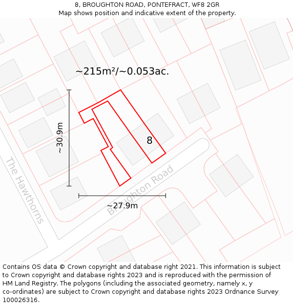 8, BROUGHTON ROAD, PONTEFRACT, WF8 2GR: Plot and title map