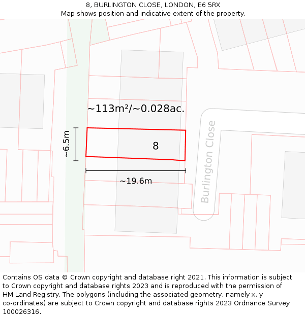 8, BURLINGTON CLOSE, LONDON, E6 5RX: Plot and title map