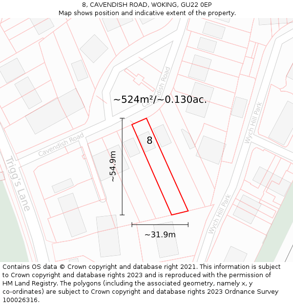 8, CAVENDISH ROAD, WOKING, GU22 0EP: Plot and title map