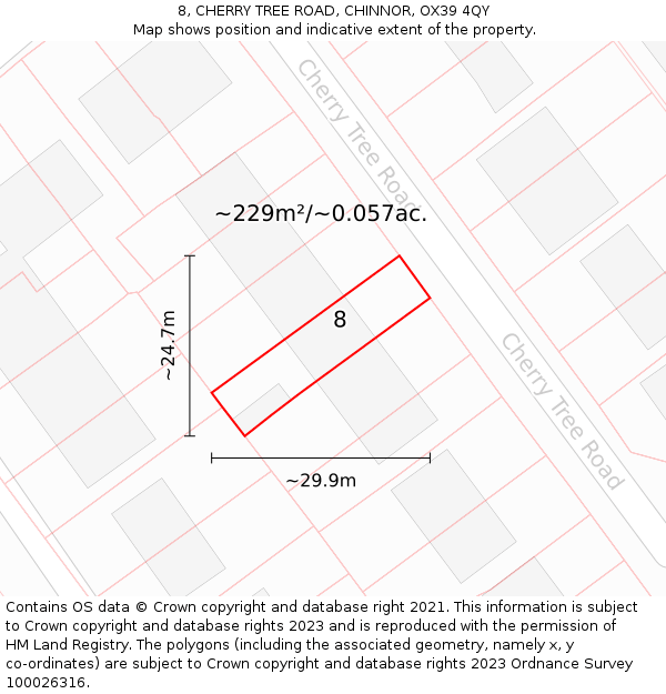 8, CHERRY TREE ROAD, CHINNOR, OX39 4QY: Plot and title map
