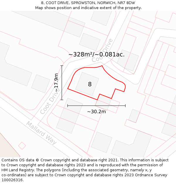 8, COOT DRIVE, SPROWSTON, NORWICH, NR7 8DW: Plot and title map