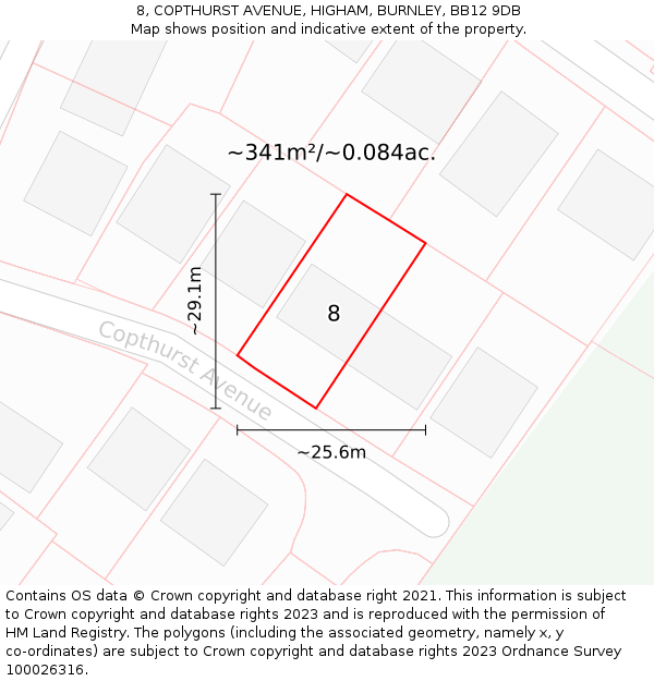 8, COPTHURST AVENUE, HIGHAM, BURNLEY, BB12 9DB: Plot and title map