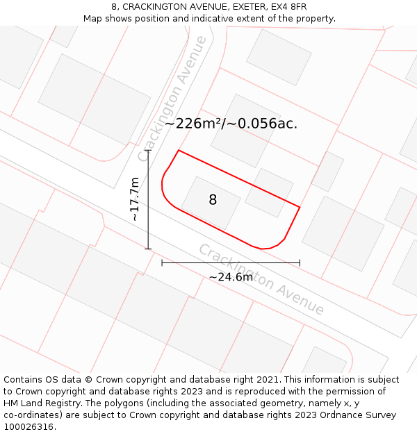 8, CRACKINGTON AVENUE, EXETER, EX4 8FR: Plot and title map