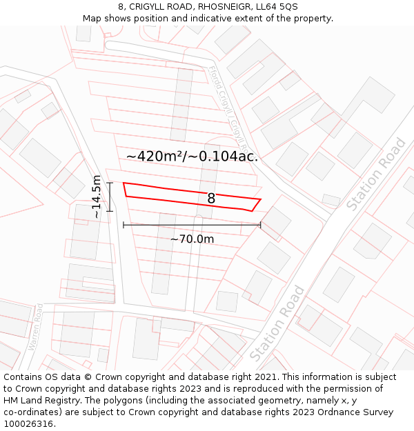 8, CRIGYLL ROAD, RHOSNEIGR, LL64 5QS: Plot and title map