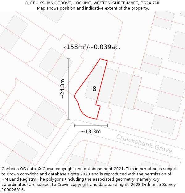 8, CRUIKSHANK GROVE, LOCKING, WESTON-SUPER-MARE, BS24 7NL: Plot and title map