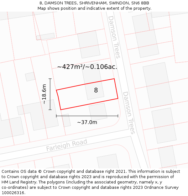 8, DAMSON TREES, SHRIVENHAM, SWINDON, SN6 8BB: Plot and title map
