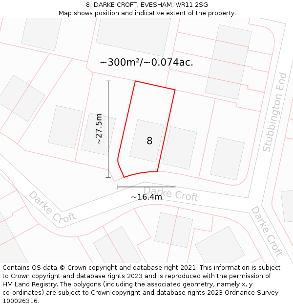 8, DARKE CROFT, EVESHAM, WR11 2SG: Plot and title map