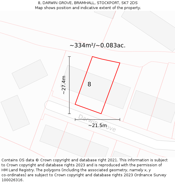 8, DARWIN GROVE, BRAMHALL, STOCKPORT, SK7 2DS: Plot and title map