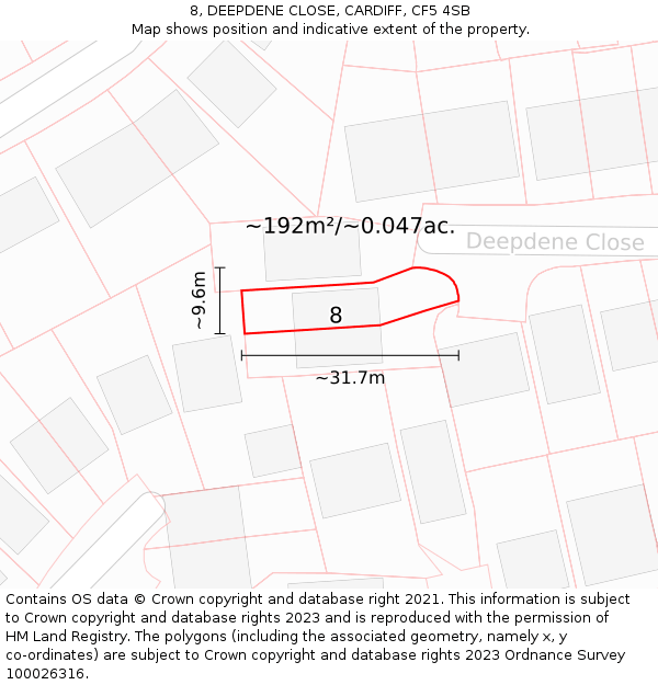 8, DEEPDENE CLOSE, CARDIFF, CF5 4SB: Plot and title map