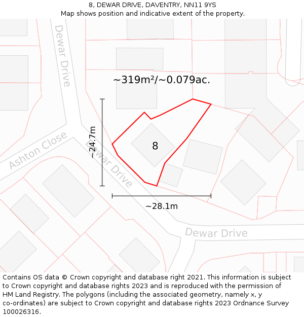 8, DEWAR DRIVE, DAVENTRY, NN11 9YS: Plot and title map