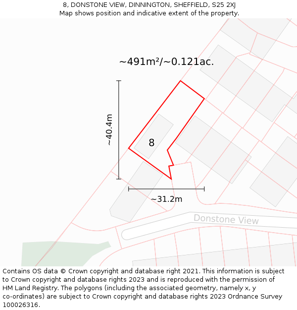8, DONSTONE VIEW, DINNINGTON, SHEFFIELD, S25 2XJ: Plot and title map