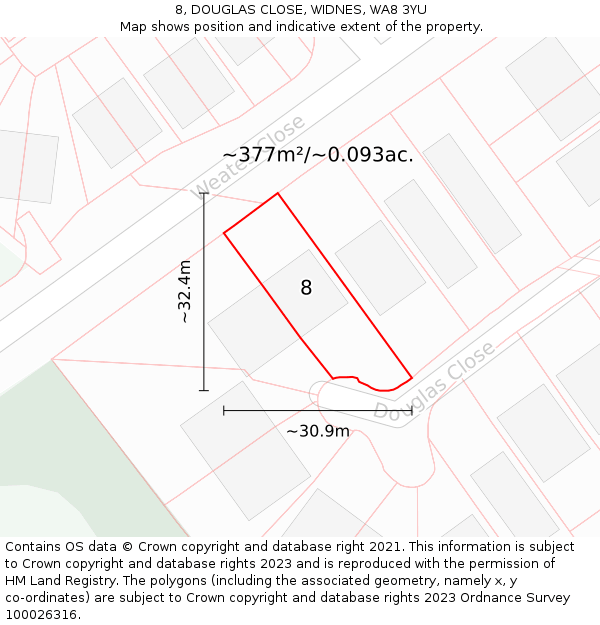 8, DOUGLAS CLOSE, WIDNES, WA8 3YU: Plot and title map