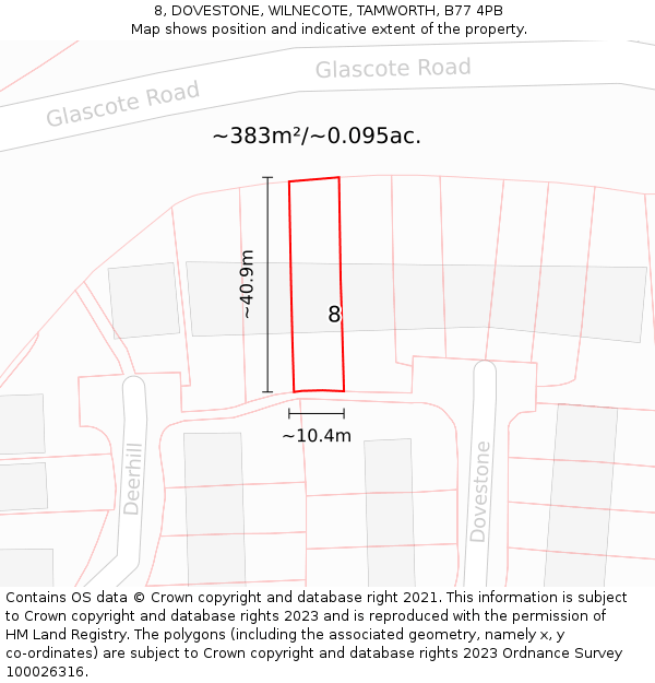 8, DOVESTONE, WILNECOTE, TAMWORTH, B77 4PB: Plot and title map