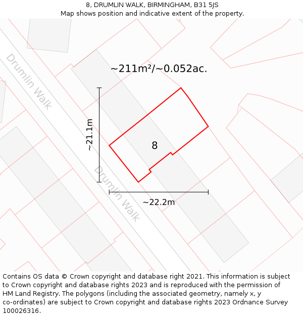 8, DRUMLIN WALK, BIRMINGHAM, B31 5JS: Plot and title map