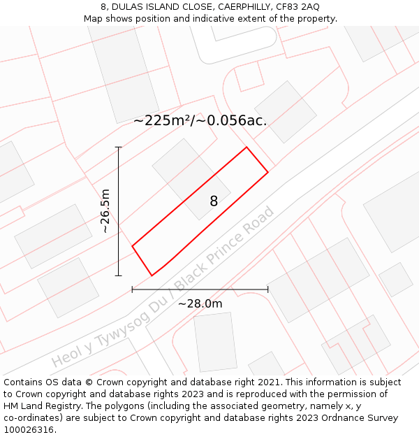 8, DULAS ISLAND CLOSE, CAERPHILLY, CF83 2AQ: Plot and title map