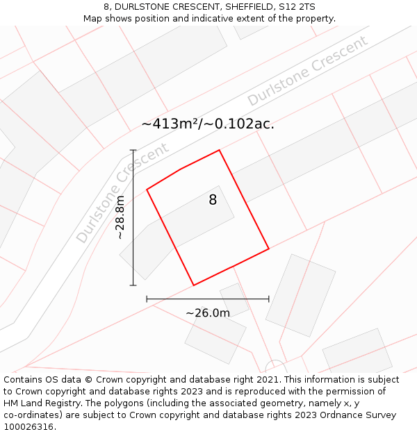 8, DURLSTONE CRESCENT, SHEFFIELD, S12 2TS: Plot and title map