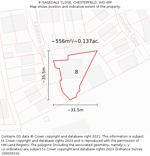 8, EASEDALE CLOSE, CHESTERFIELD, S40 4XP: Plot and title map