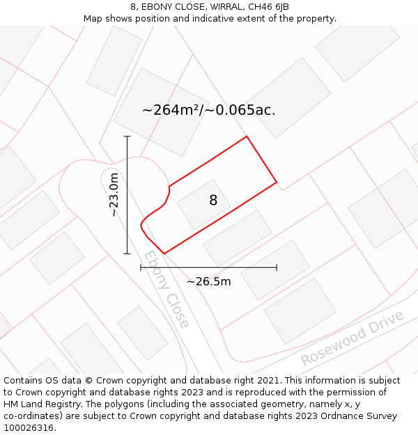 8, EBONY CLOSE, WIRRAL, CH46 6JB: Plot and title map