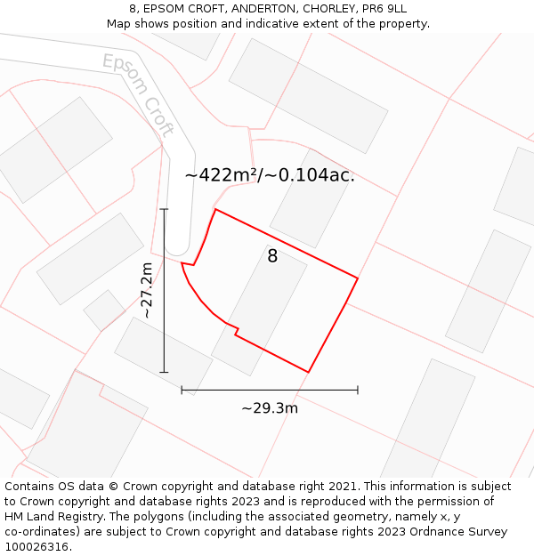8, EPSOM CROFT, ANDERTON, CHORLEY, PR6 9LL: Plot and title map