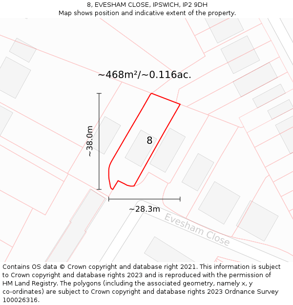 8, EVESHAM CLOSE, IPSWICH, IP2 9DH: Plot and title map