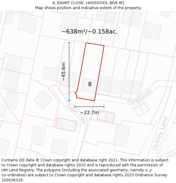 8, EWART CLOSE, HASSOCKS, BN6 8FJ: Plot and title map
