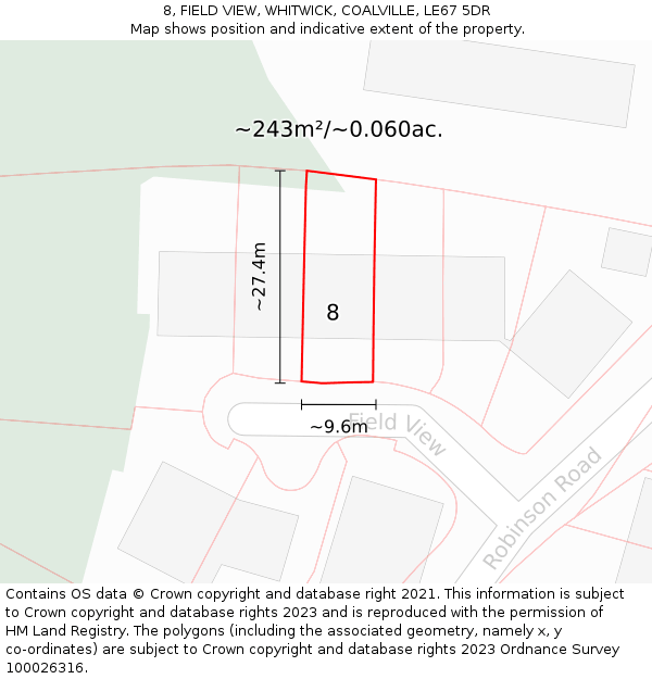 8, FIELD VIEW, WHITWICK, COALVILLE, LE67 5DR: Plot and title map