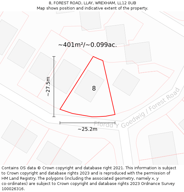 8, FOREST ROAD, LLAY, WREXHAM, LL12 0UB: Plot and title map