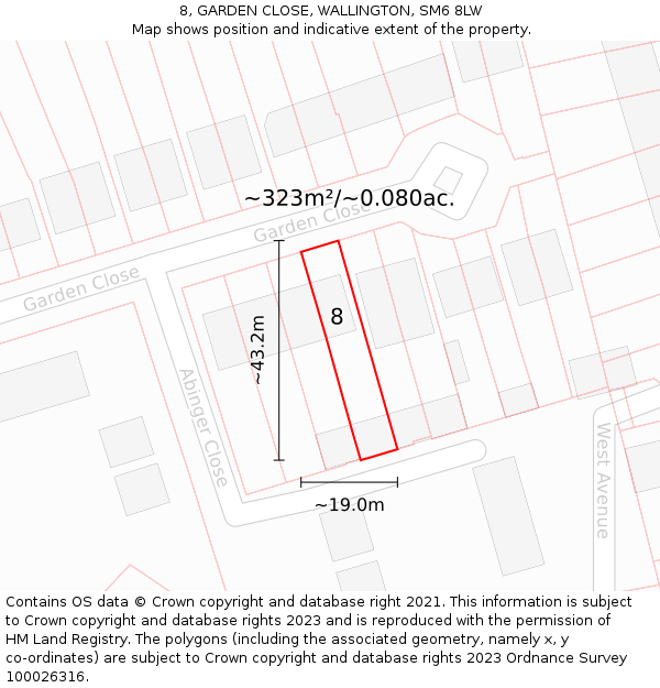 8, GARDEN CLOSE, WALLINGTON, SM6 8LW: Plot and title map