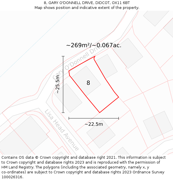 8, GARY O'DONNELL DRIVE, DIDCOT, OX11 6BT: Plot and title map