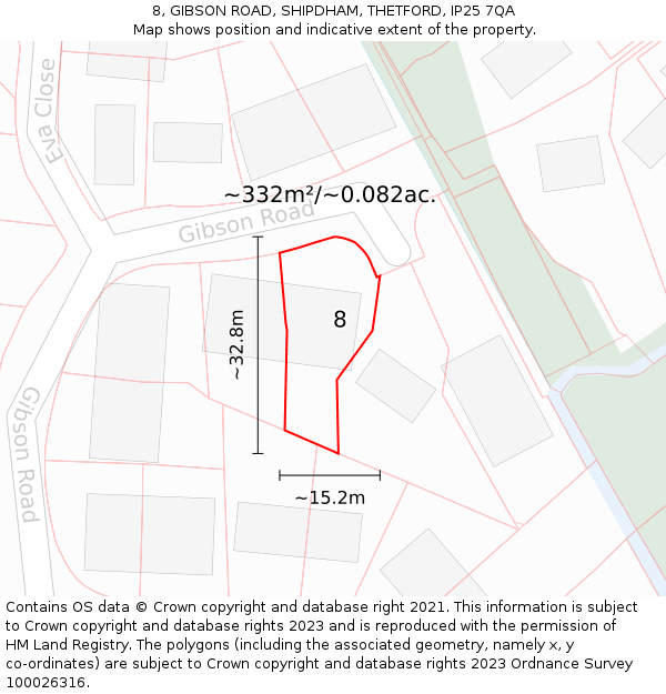 8, GIBSON ROAD, SHIPDHAM, THETFORD, IP25 7QA: Plot and title map