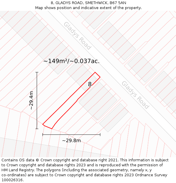 8, GLADYS ROAD, SMETHWICK, B67 5AN: Plot and title map
