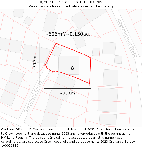 8, GLENFIELD CLOSE, SOLIHULL, B91 3XY: Plot and title map