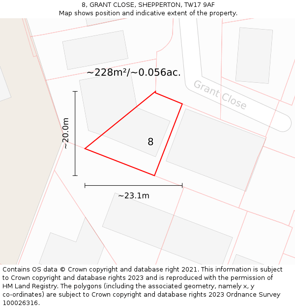 8, GRANT CLOSE, SHEPPERTON, TW17 9AF: Plot and title map