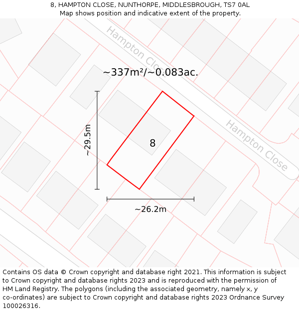 8, HAMPTON CLOSE, NUNTHORPE, MIDDLESBROUGH, TS7 0AL: Plot and title map
