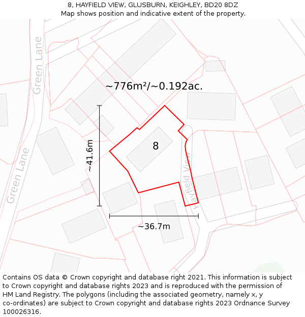 8, HAYFIELD VIEW, GLUSBURN, KEIGHLEY, BD20 8DZ: Plot and title map