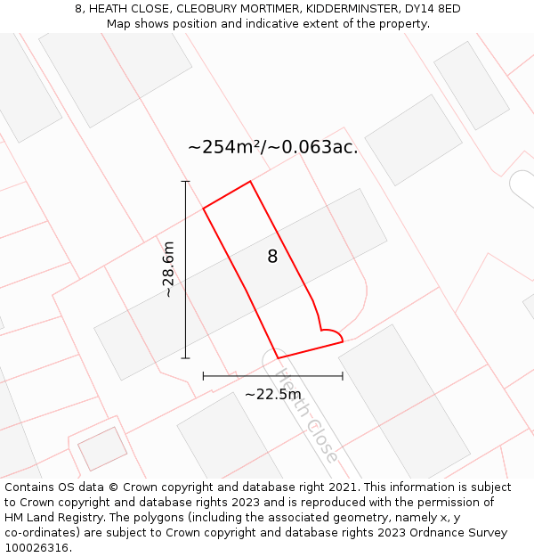 8, HEATH CLOSE, CLEOBURY MORTIMER, KIDDERMINSTER, DY14 8ED: Plot and title map