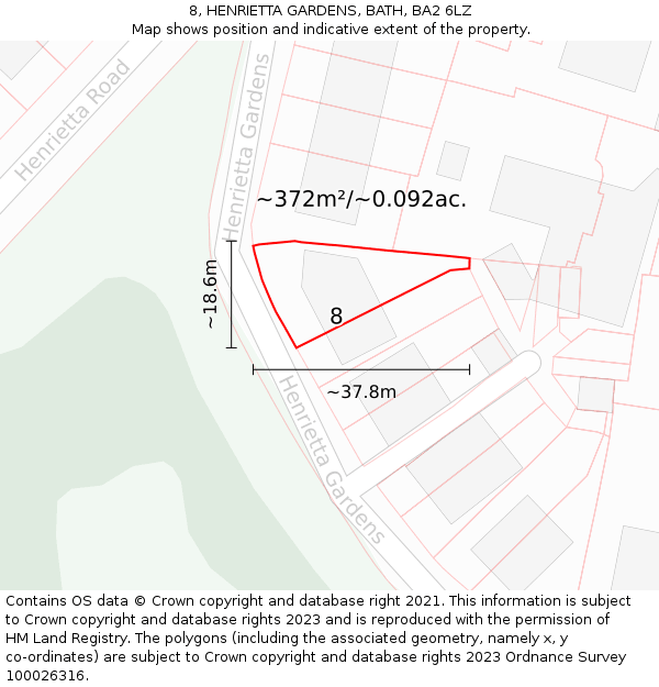 8, HENRIETTA GARDENS, BATH, BA2 6LZ: Plot and title map