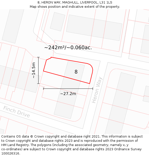 8, HERON WAY, MAGHULL, LIVERPOOL, L31 1LS: Plot and title map