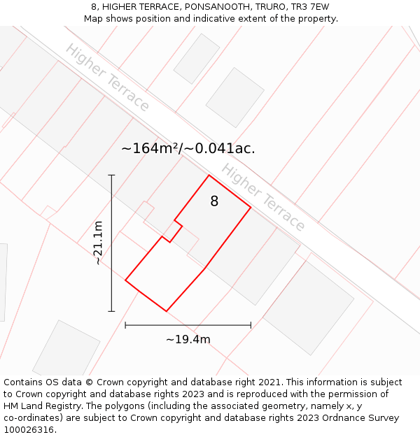 8, HIGHER TERRACE, PONSANOOTH, TRURO, TR3 7EW: Plot and title map