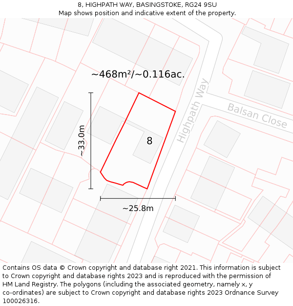 8, HIGHPATH WAY, BASINGSTOKE, RG24 9SU: Plot and title map