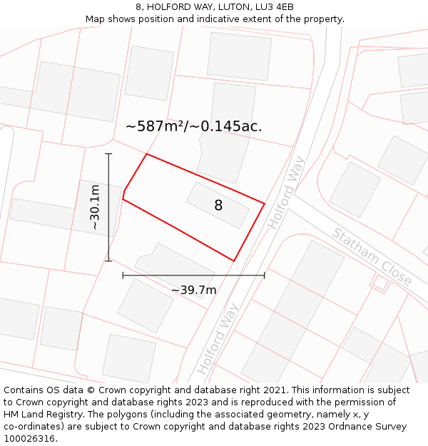 8, HOLFORD WAY, LUTON, LU3 4EB: Plot and title map