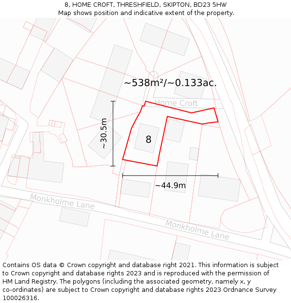 8, HOME CROFT, THRESHFIELD, SKIPTON, BD23 5HW: Plot and title map