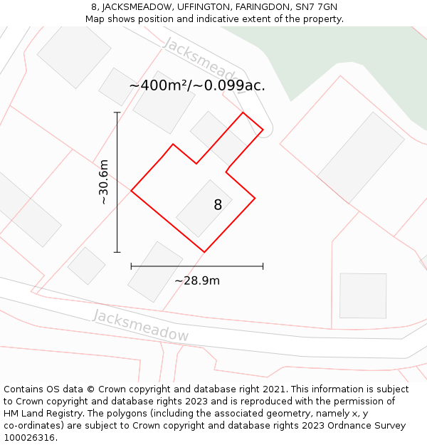8, JACKSMEADOW, UFFINGTON, FARINGDON, SN7 7GN: Plot and title map