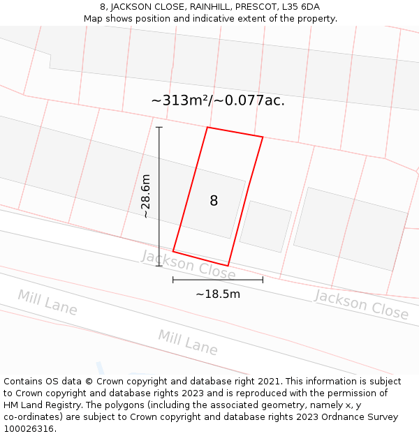 8, JACKSON CLOSE, RAINHILL, PRESCOT, L35 6DA: Plot and title map