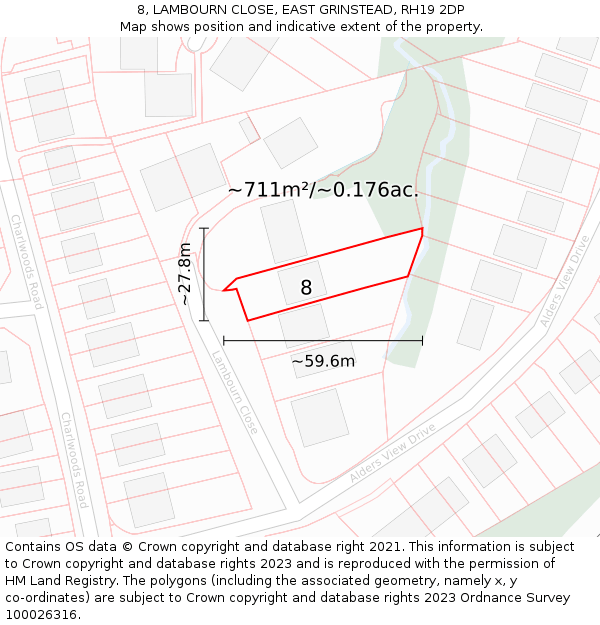 8, LAMBOURN CLOSE, EAST GRINSTEAD, RH19 2DP: Plot and title map