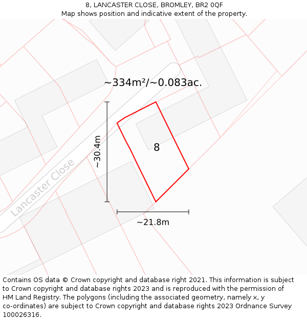 8, LANCASTER CLOSE, BROMLEY, BR2 0QF: Plot and title map