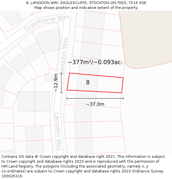 8, LANGDON WAY, EAGLESCLIFFE, STOCKTON-ON-TEES, TS16 0GE: Plot and title map