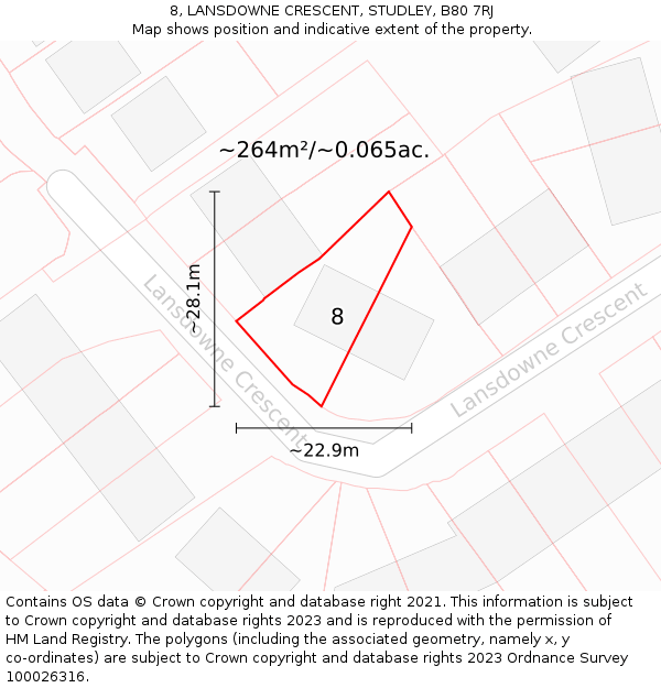 8, LANSDOWNE CRESCENT, STUDLEY, B80 7RJ: Plot and title map