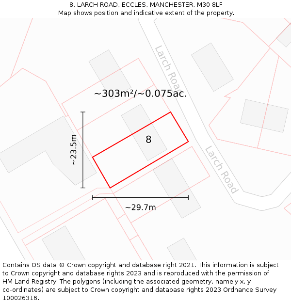 8, LARCH ROAD, ECCLES, MANCHESTER, M30 8LF: Plot and title map