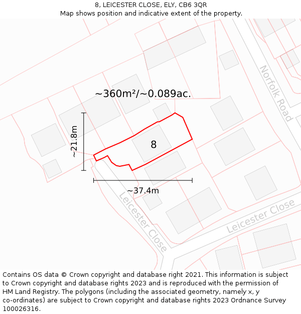 8, LEICESTER CLOSE, ELY, CB6 3QR: Plot and title map